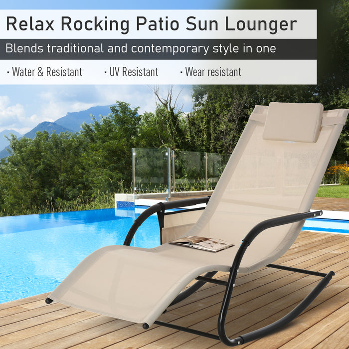 Garden Rocking Chair Twin Set - Breathable Mesh Fabric Patio Sun Lounger with Headrest and Storage - Ideal for Relaxing Outdoors in Comfort