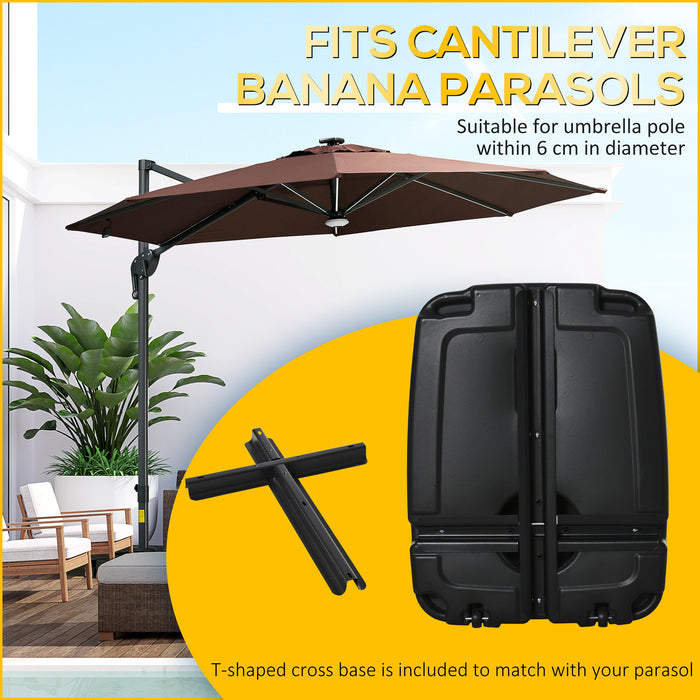 Portable 7.5kg Square Parasol Base with Wheels - Adjustable Weight for Cantilever & Banana Umbrellas, Water & Sand Fillable up to 100kg - Outdoor Patio Stability and Support in Black