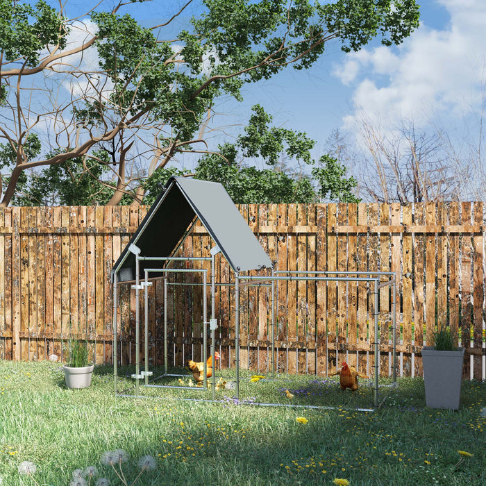 Large Galvanized Chicken Run Coop - Spacious Walk-In Hen Poultry House with Rabbit Hutch, Metal Enclosure for Outdoor Use - Ideal for Backyard Farmers & Pet Lovers, 200x105x172cm