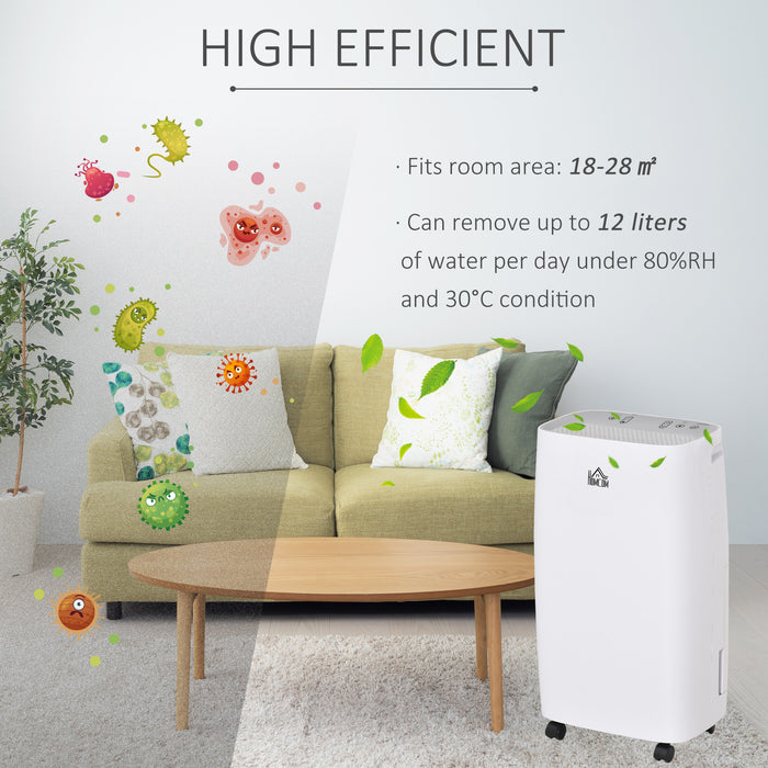 12L/Day Home Dehumidifier with Digital Humidity Display - 2500ml Capacity, 24-Hour Timer, Dual Speed Control, Portable on Wheels - Ideal for Damp Spaces and Moisture Removal