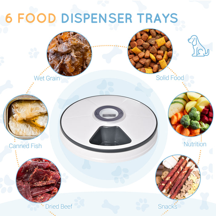 6-Meal Automatic Pet Feeder with Digital Timer - Wet/Dry Food Compatible Dispenser, LED Display, Battery-Operated - Ideal for Dogs & Cats, Portion Control Convenience