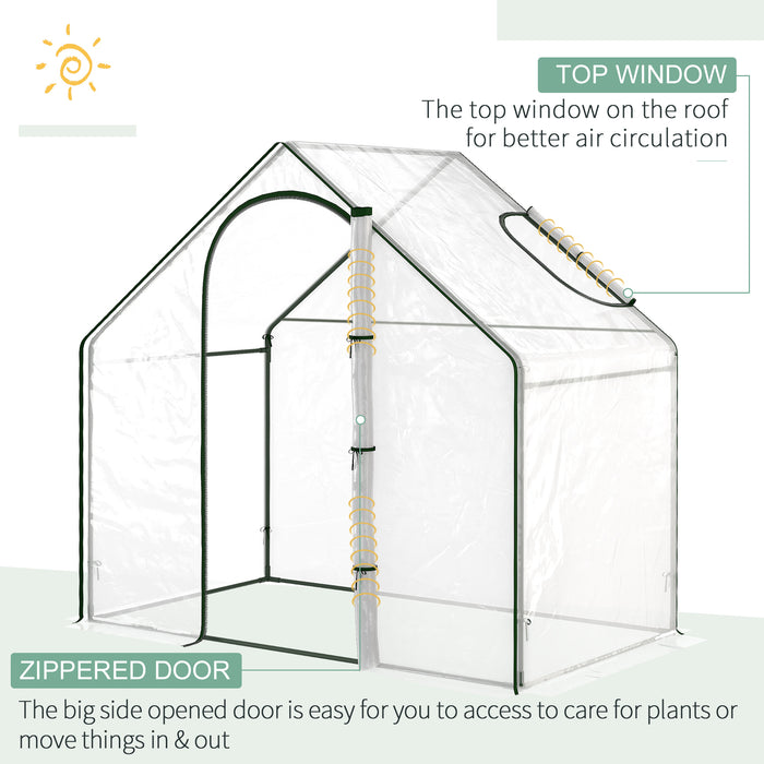 PVC Walk-In Greenhouse with Steel Frame - Outdoor Garden Flower Planter with Zippered Door and Window, 180x100x168 cm, White - Ideal for Plant Protection and Growth Optimization