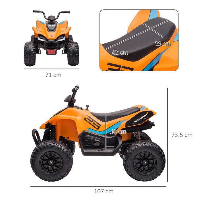 McLaren Licensed 12V Quad Bike - Electric Ride-On with Music, Headlights, MP3, Suspension - Perfect for Kids Aged 3-8 Years, Orange