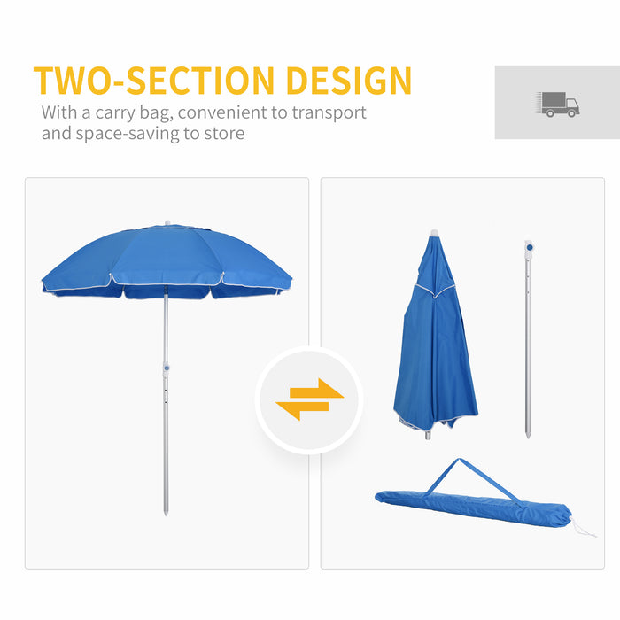 Arc 1.9m Beach Umbrella - Pointed Design with Adjustable Tilt and Carry Bag, Blue - Ideal Sunshade for Outdoor Patio Use