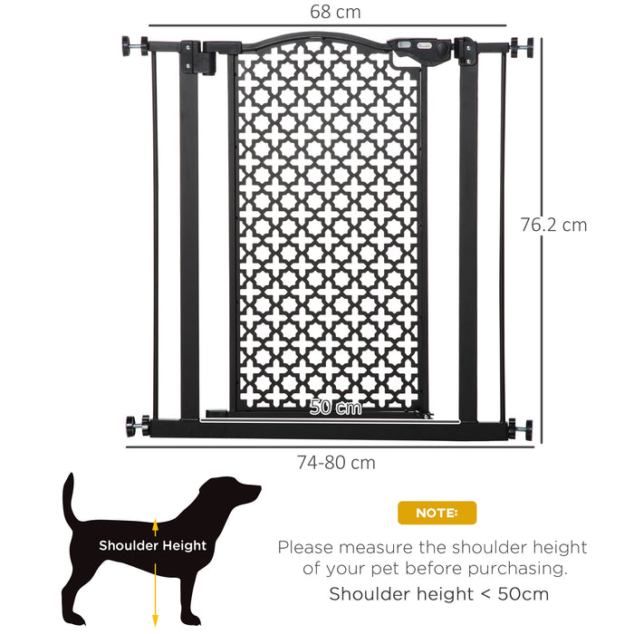 Pet Safety Gate Barrier 74-80 cm - Pressure-Mounted Auto-Close & Double Locking Feature for Doorways, Stairways, Hallways - Secure Spaces for Babies & Pets, Black