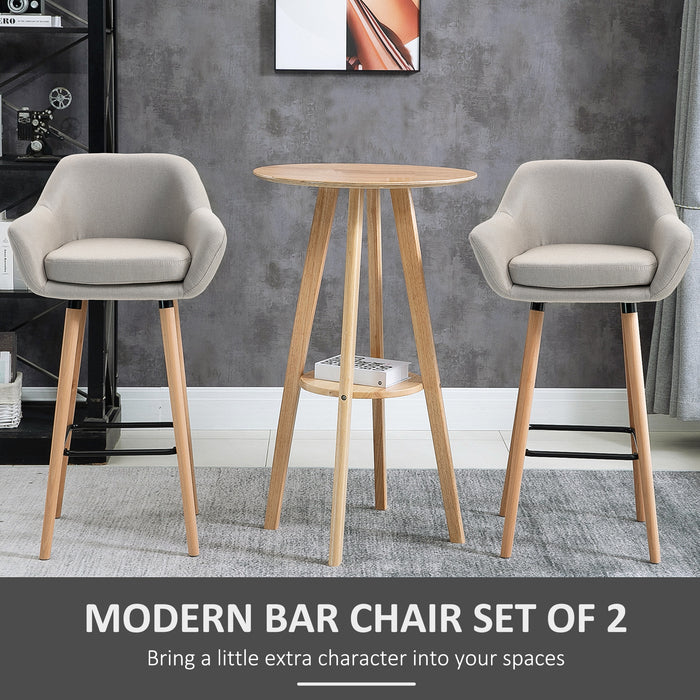 Modern Upholstered Bar Chairs, Set of 2 - Metal Frame with Solid Wood Legs, Beige Fabric - Elegant Seating for Living Room, Dining Area