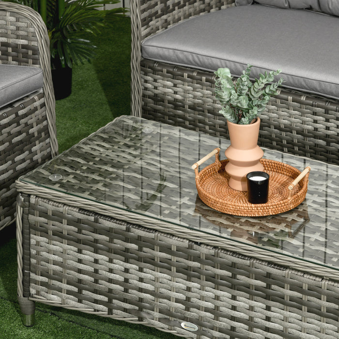 PE Rattan Wicker Sofa Set, 4 Pieces - Outdoor Patio Furniture with Coffee Table and Cushions - Ideal for Conservatory, Lawn and Patio Comfort