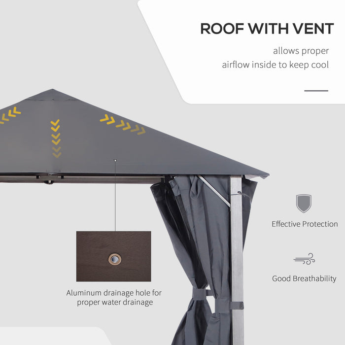 Deluxe Metal Frame Gazebo - Grey Draped Outdoor Shelter for Garden - Elegant Weather-Resistant Entertaining Space