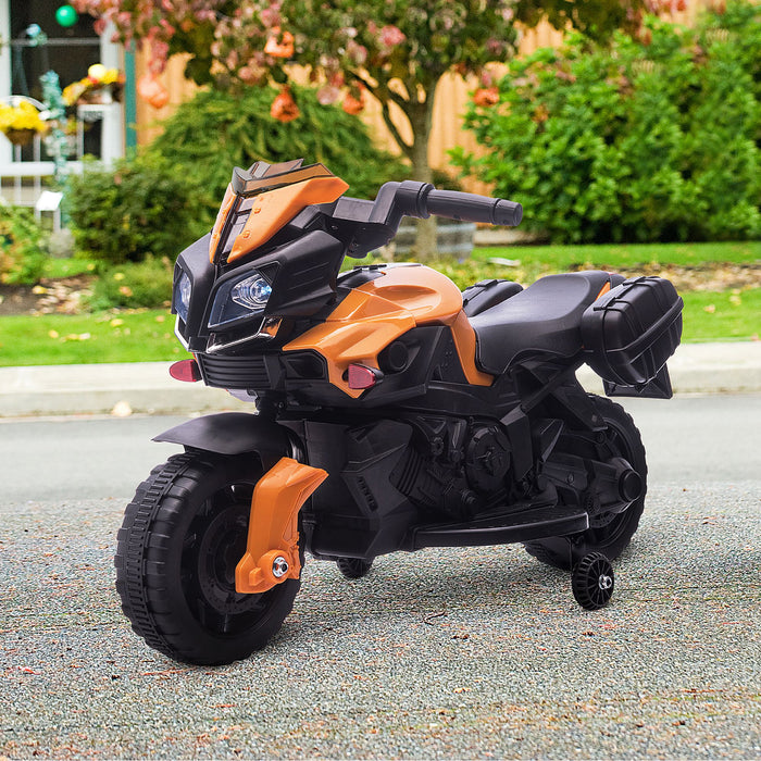 Kids Electric Motorcycle Ride-On - 6V Battery-Powered, Realistic Sounds, 3 km/h Speed, for Toddlers - Perfect for Girls and Boys Aged 18-48 Months, Orange Color