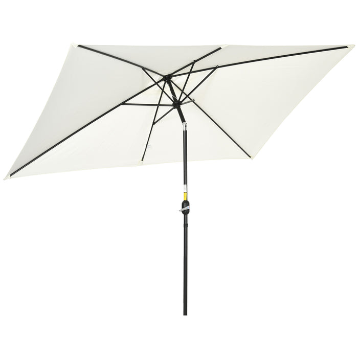 Aluminum Tilt Crank Garden Parasol - 3x2m Rectangular Sun Shade Umbrella with Steel Canopy, Cream White - Outdoor Patio Accessory for Sun Protection