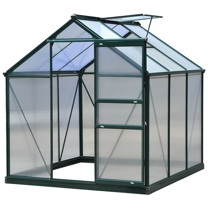 Spacious 6x6ft Polycarbonate Greenhouse - Sturdy Aluminum Frame with Galvanized Base and Sliding Door - Ideal for Plant Growth and Garden Enthusiasts