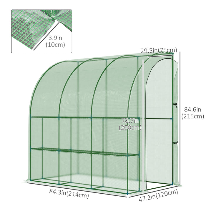 Walk-In Lean-to Garden Tunnel Greenhouse - Durable PE Cover with Roll-Up Zippered Door, 214 x 120 x 215 cm - Ideal for Extended Growing Season and Protecting Plants