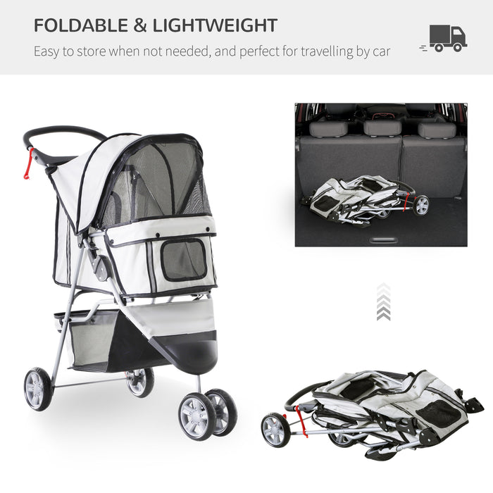 Pet Travel Stroller for Dogs and Cats - Three-Wheeled Pushchair Trolley in Grey - Ideal for Puppy Jogging and Carrier Convenience