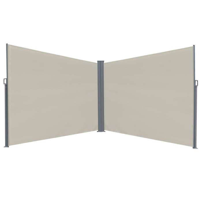 Patio Double Retractable Awning - Folding Privacy Screen and Sun Shade Wind Barrier - Ideal for Outdoor Seclusion and Corner Wall Dividing in Cream White