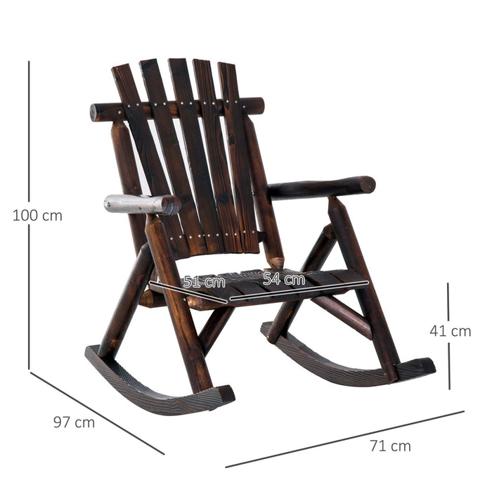 Rustic Fir Wood Rocking Chair - Outdoor Patio Adirondack-Style Comfort Rocker - Ideal for Relaxation & Traditional Decor