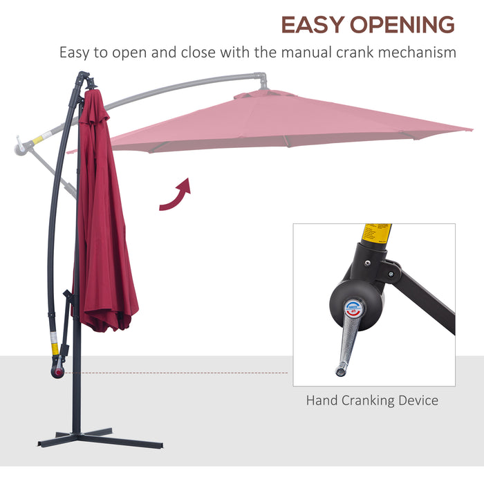 3m Garden Banana Parasol - Hanging Cantilever Umbrella with Crank Handle, Cross Base, Wine Red - Ideal for Outdoor Sunshade and Patio Use