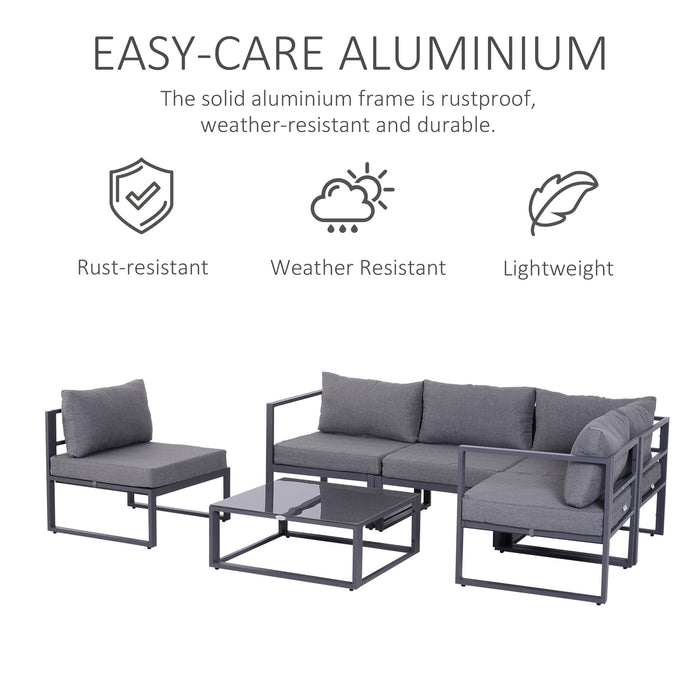 Outdoor Aluminum Sectional Sofa Set - 6Pcs Conversation Furniture with Cushions - Patio Lounging & Entertainment Comfort