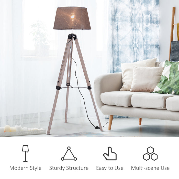 Adjustable Wooden Tripod Floor Lamp - Free Standing Bedside Lighting with E27 Bulb Compatibility - Ideal for Cozy Reading and Room Ambiance