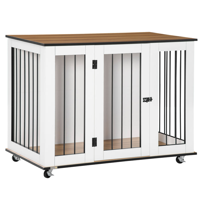 Large Dog Crate End Table with Wheels - Indoor Pet Cage with Sturdy Front Door Latch - Stylish Furniture for Large Dog Comfort & Security