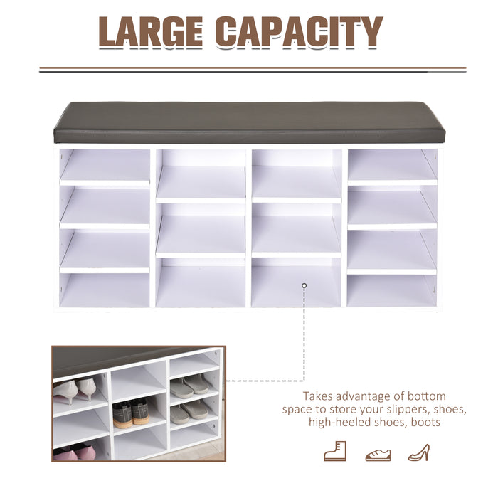 14-Compartment Shoe Rack with Cushioned Top - Adjustable Shelves, Solid Construction & Protective Foot Pads - Ideal for Home or Office Footwear Organization, Fits Boots & Trainers, White