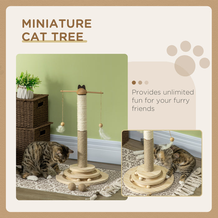 Cat Tree Activity Center - 56cm Multi-Level Kitty Playhouse with Interactive Turntable Ball - Ideal for Scratching & Exercise with Durable Jute & Sisal Posts