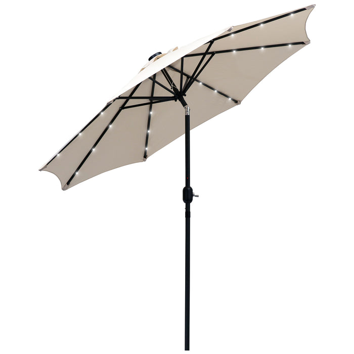 Solar-Powered 24-LED Patio Umbrella in Creamy White - Outdoor Weather-Resistant Illuminated Parasol - Ideal for Nighttime Garden Ambiance