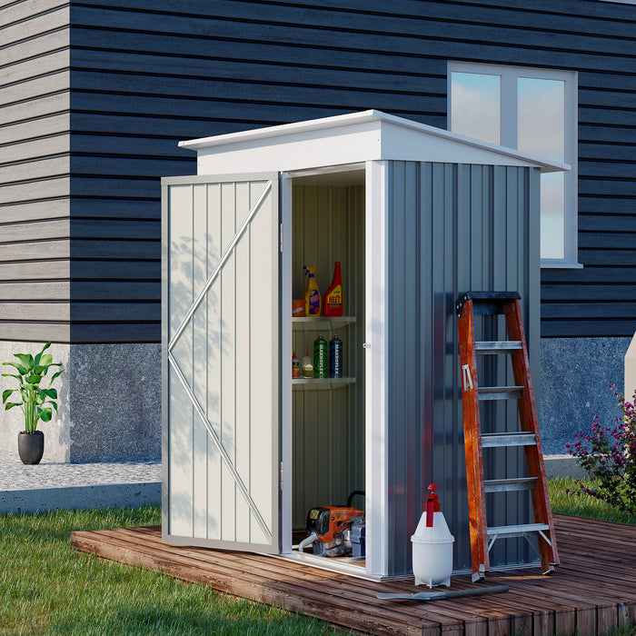 Outdoor Metal Storage Shed - Lean-to Garden Tool & Bike Shelter with Adjustable Shelf and Lock - Ideal for Secure Equipment Organization, 5'x3'x6', Grey