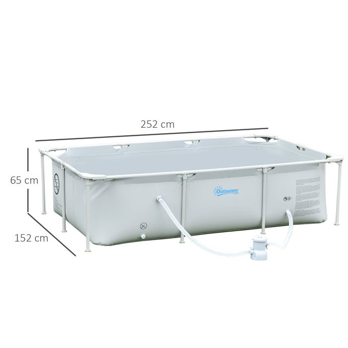 Above Ground Steel Frame Pool with Pump - Rust-Resistant with Reinforced Sidewalls, Includes Filter Cartridge, 252x152x65cm, Grey - Ideal for Family Outdoor Fun and Backyard Swimming