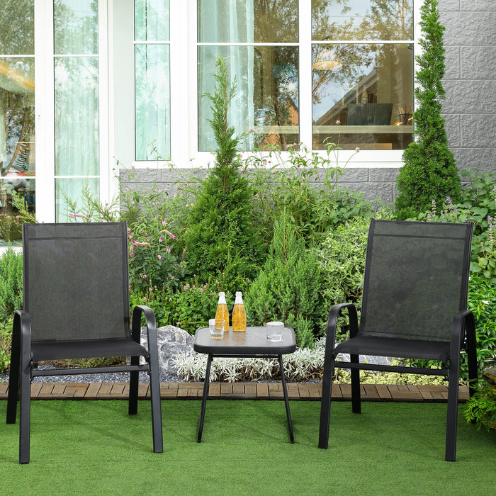 Patio Bistro Set with Stackable Chairs - 3-Piece Outdoor Furniture with Breathable Mesh and Solid PSC Table - Ideal for Garden and Balcony Entertaining