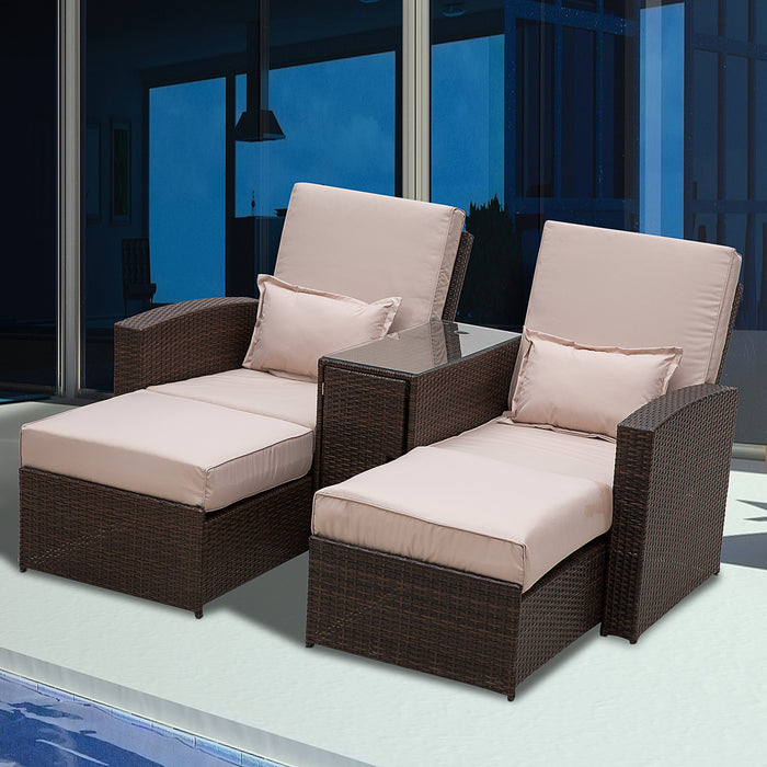 Outdoor Rattan Companion Sofa & Stool Set - Weather-Resistant Garden Lounger Recliner with Wicker Weave - Ideal for Patio Relaxation and Entertainment