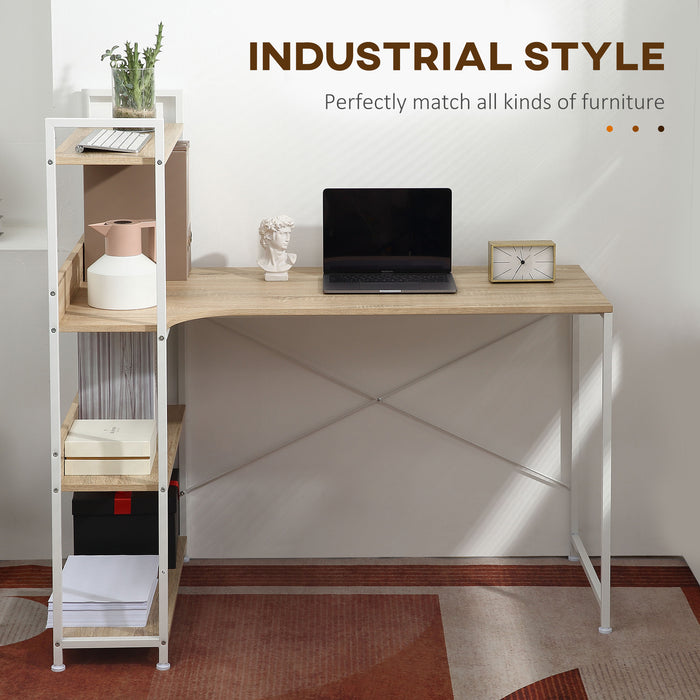 Industrial Oak Computer Desk with 4-Tier Shelves - Sturdy Retro Workstation for Efficient Home Office Organization - Ideal for Professionals and Students