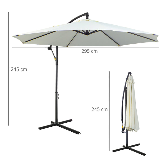 Banana Parasol Cantilever Umbrella with Crank - 3m Hanging Sun Shade, 8-Rib Structure, Cross Base - Ideal for Garden and Outdoor Relaxation