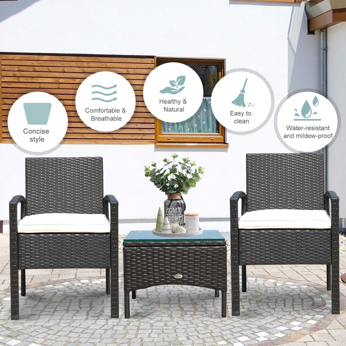 Rattan 2-Seater Sofa Set - Wicker Weave Garden Bistro Furniture with Table, Outdoor Patio Ensemble - Ideal for Conservatory and Patio Comfort