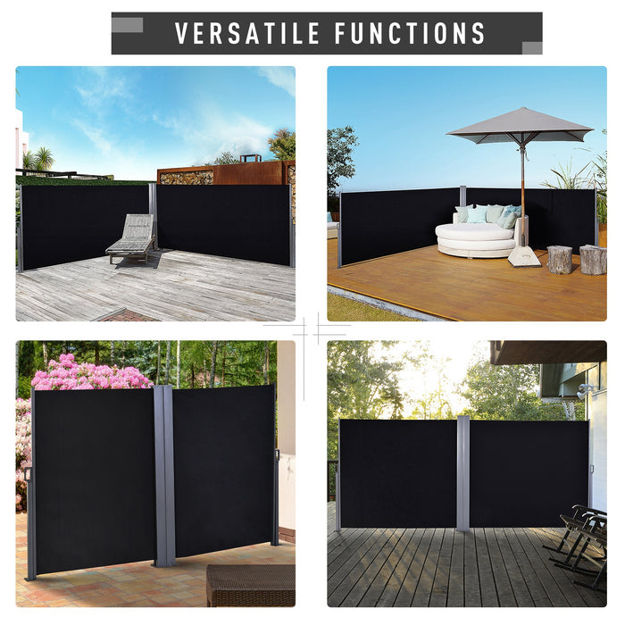 Steel Frame Double-Sided Retractable Awning - Black, Sturdy Outdoor Privacy Divider - Ideal for Garden, Patio, and Balcony Sun Protection & Space Definition.