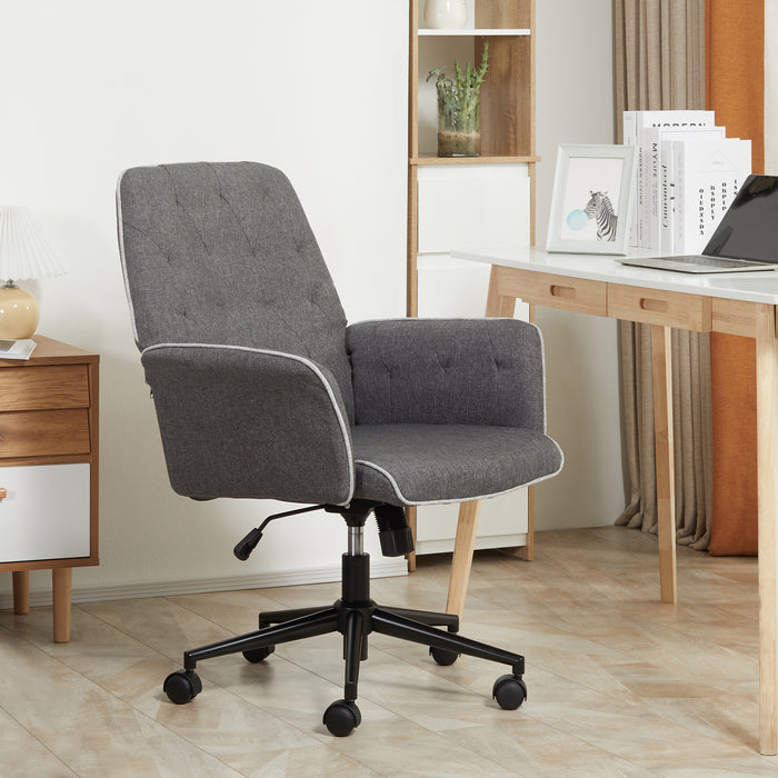 Linen Swivel Office Chair - Mid-Back Adjustable Computer Desk Chair with Arms in Grey - Comfortable Seating for Professionals and Students