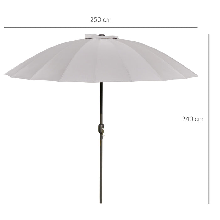 Adjustable 2.5m Garden Parasol - Outdoor Sun Shade Umbrella with Crank and Tilt Functionality, Light Grey - Perfect for Patio and Backyard Relaxation