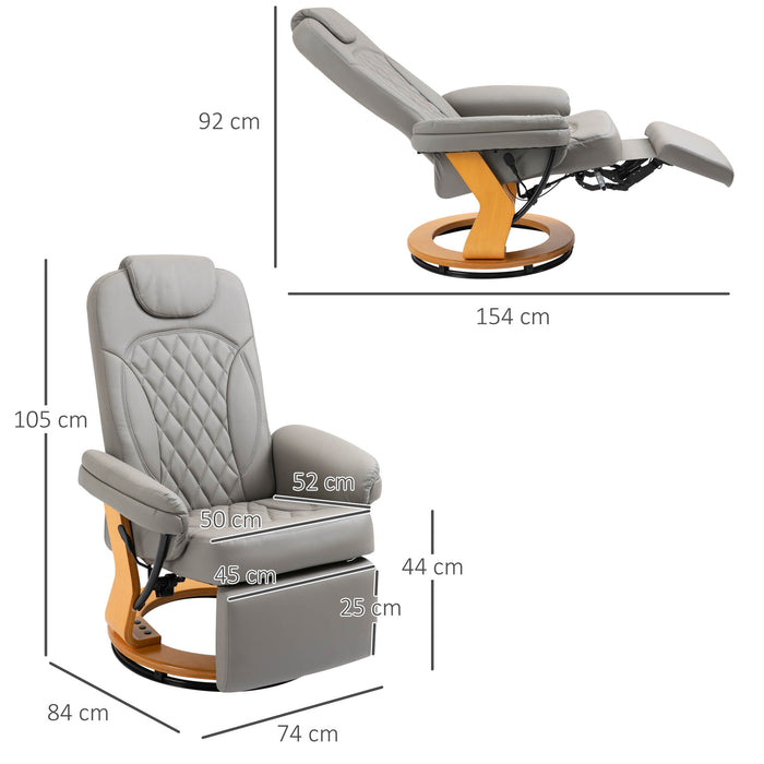 PU Recliner Chair with Wooden Base - Ergonomic Lounging Armchair with Footrest and Headrest - Ideal for Living Room, Bedroom, and Office Comfort, Grey