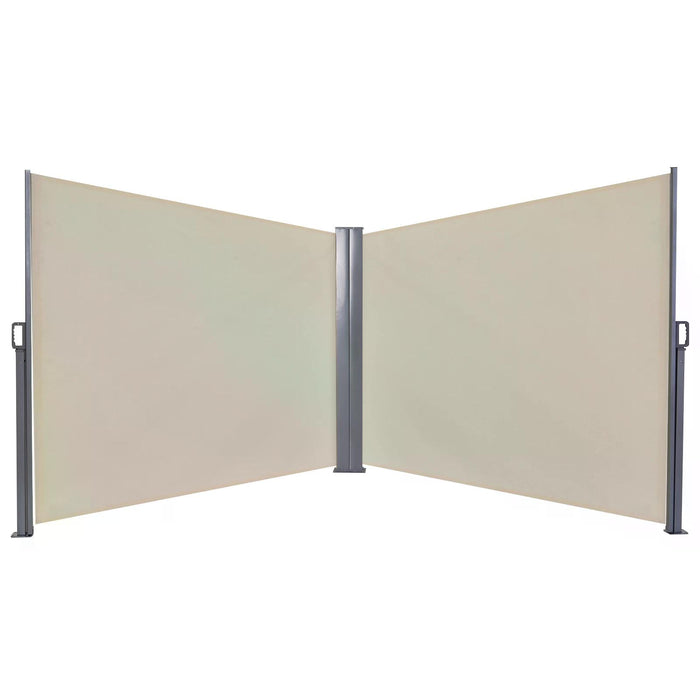 Steel Frame Retractable Awning - Double-Sided Privacy Screen in Beige - Ideal Outdoor Divider for Patios and Gardens