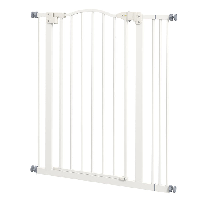 Folding Metal Pet Safety Gate - Dog Barrier with Secure Lock, White - Ideal for Indoor Pet Containment