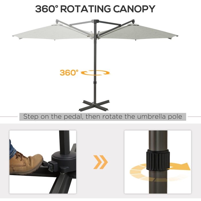 Cantilever Banana Parasol with Cross Base - 360° Rotating Beige Patio Umbrella, Crank Handle and Tilt Function - Ideal for Sun Shade and Outdoor Comfort