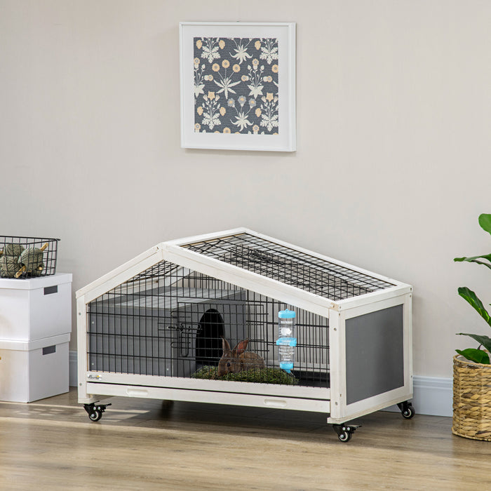 Mobile Small Animal Habitat with Water Dispenser - Wheeled Rabbit Hutch, Guinea Pig Cage with Bunny Run and Easy-Clean Slide-out Tray - Perfect Indoor Home for Little Pets, Dark Grey