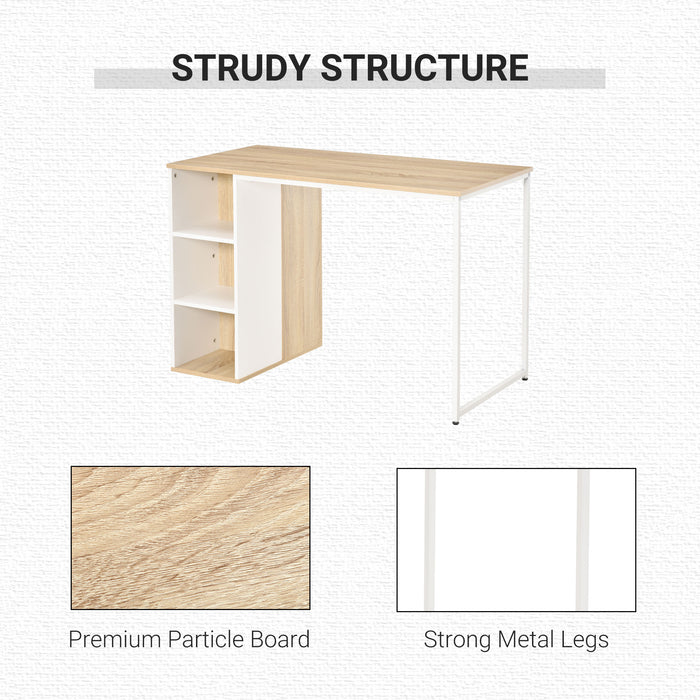 Oak Tone Home Office Desk - Computer Workstation with Storage Shelves and Study Writing Table - Ideal for Remote Work and Academic Tasks