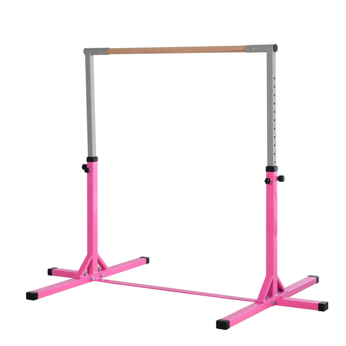 Adjustable Steel Frame Gymnastics Horizontal Bar for Kids - Sturdy and Safe Pink Training Equipment - Ideal for Aspiring Young Gymnasts