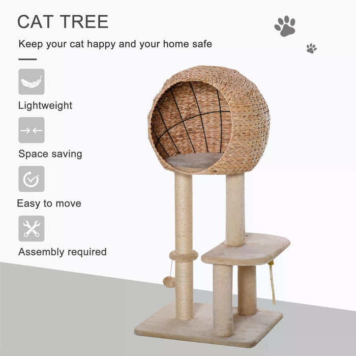 Cat Tower 100cm - Climbing Activity Center with Sisal Scratching Posts, Condo, Perches, and Teasing Toys - Perfect Play Structure for Active Cats