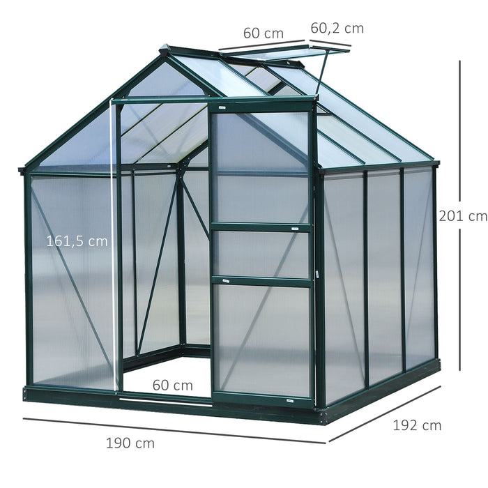 Spacious 6x6ft Polycarbonate Greenhouse - Sturdy Aluminum Frame with Galvanized Base and Sliding Door - Ideal for Plant Growth and Garden Enthusiasts