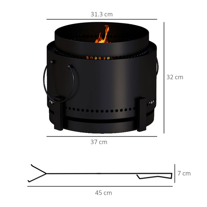 Portable Smokeless Fire Pit with Poker - 37cm Wood Burning, Metal Design for Outdoor Use - Ideal for Garden Camping and Bonfire Parties