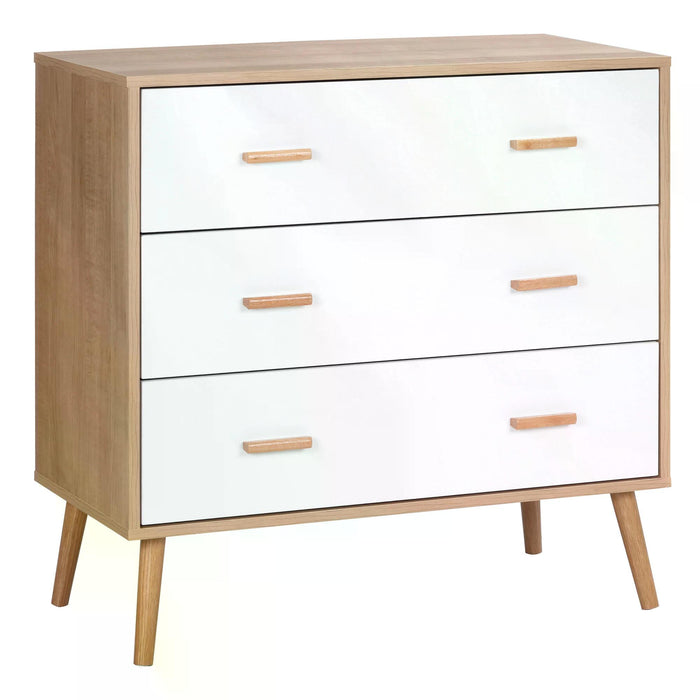 3-Drawer Chest - Bedroom Storage Cabinet & Organizer in White and Natural - Ideal for Living Room Organization