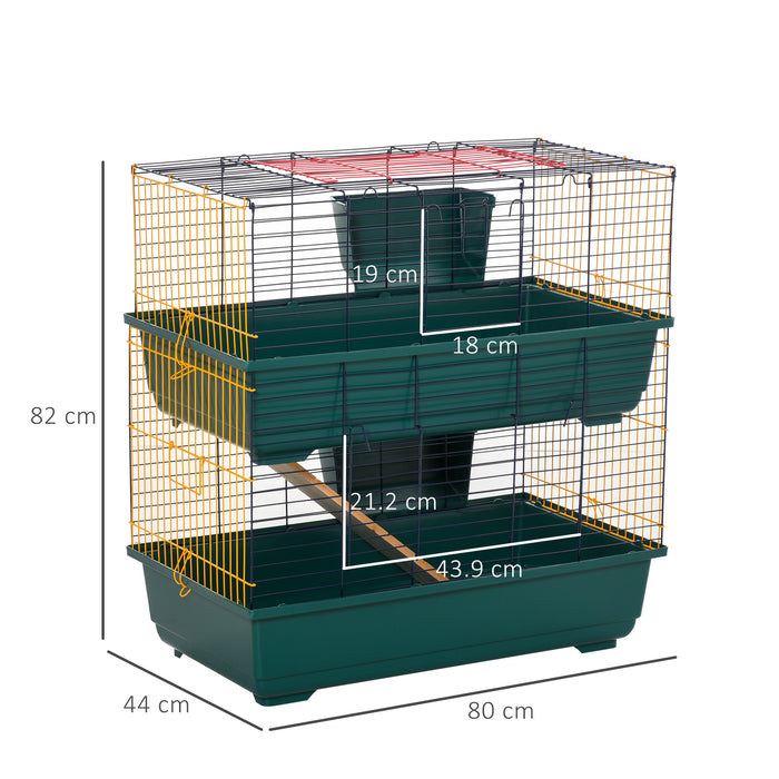 2-Story Small Animal Cage with Accessories - Spacious Pet Habitat with Three Access Doors, Ideal Play House for Chinchillas, Puppies, Guinea Pigs - 80x44x82cm Multilevel Comfort