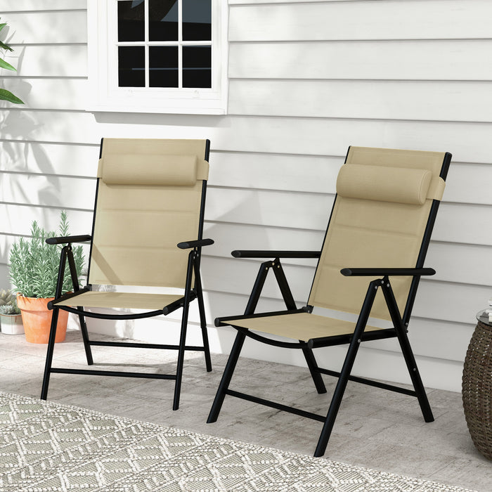 Adjustable Back Garden Folding Chairs, Set of 2 - Breathable Mesh Fabric with Padded Seat and Headrest - Perfect for Patio Dining and Relaxation