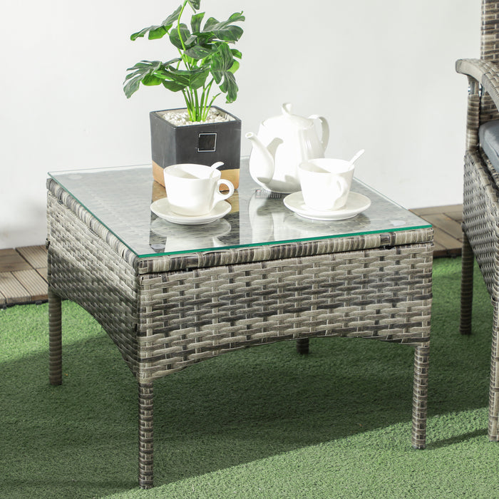 Outdoor Rattan Bistro Set - 3-Piece Patio Wicker with Coffee Table and Cushioned Chairs, Mixed Grey - Ideal for Balcony and Conservatory Spaces